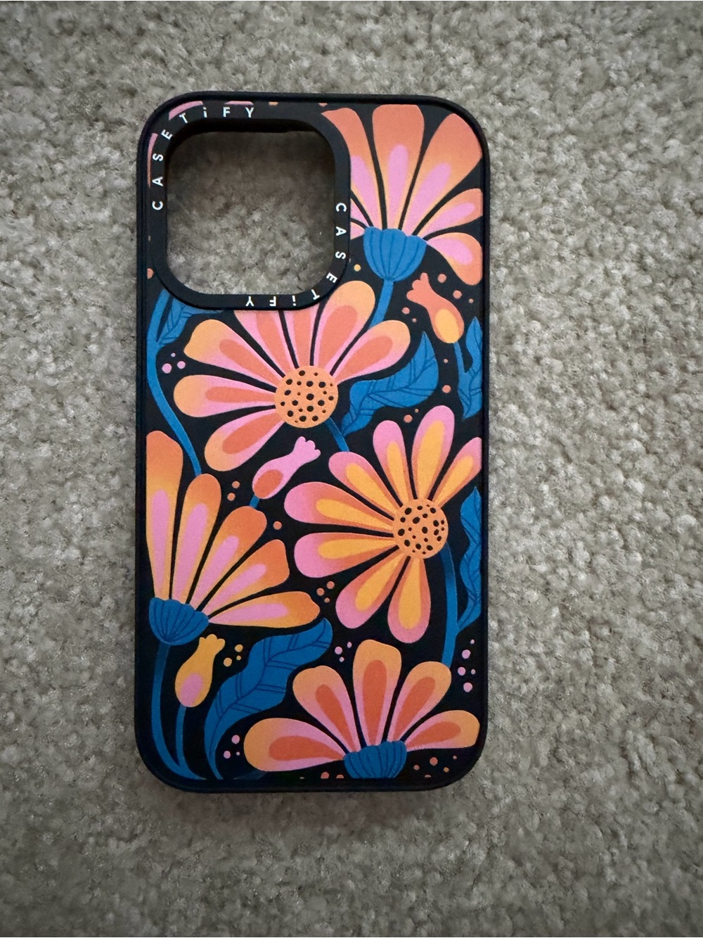 Casetify Black Floral Phone Case with Pink & Orange Blooms